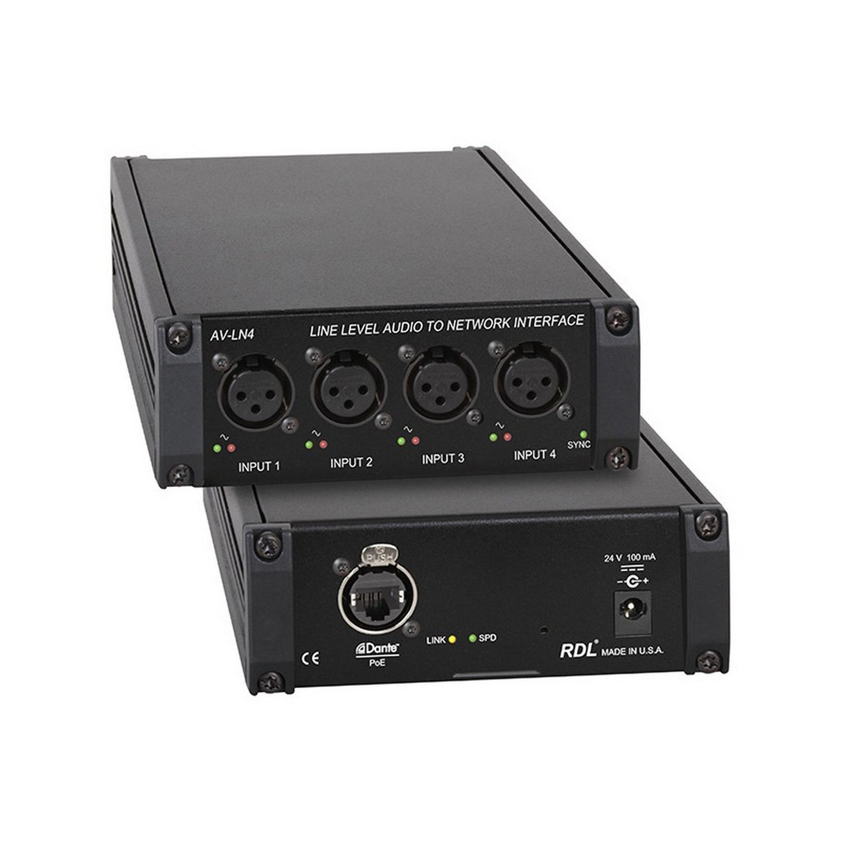 RDL AV-LN4 4 Input Line Level Audio to Dante Network Interface