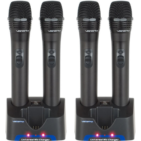 VocoPro UHR-10 Four UHF Handheld Rechargeable Microphones with Charging Stations 9E 9F 9G 9H