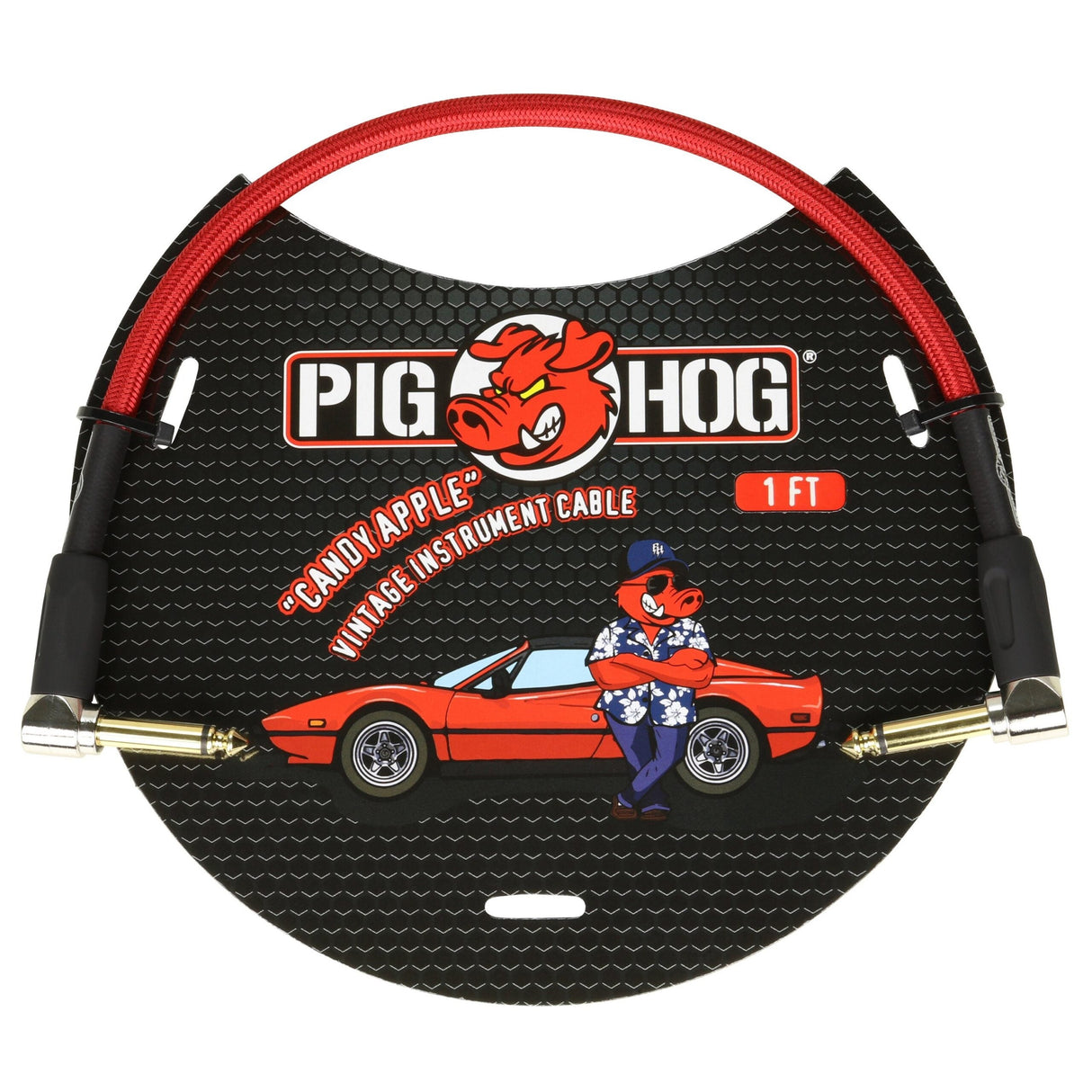 Pig Hog PCH1CAR ’Candy Apple Red’ 1ft Right Angled Patch Cables