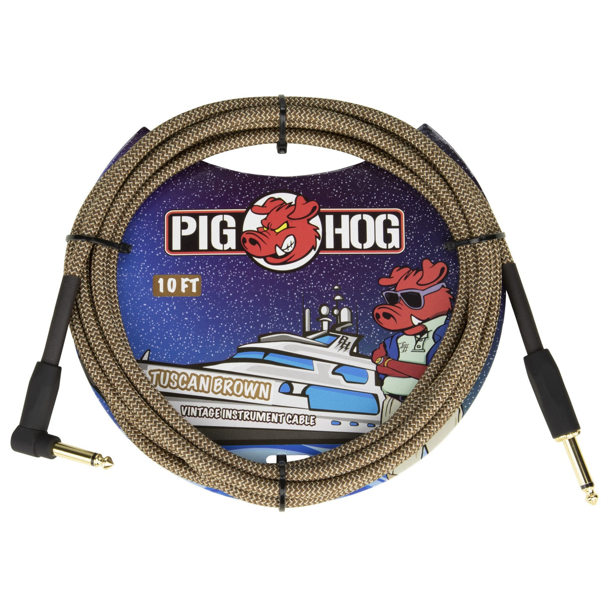 Pig Hog PCH10TBRR Tuscan Brown Instrument Cable 10-Foot Right Angle