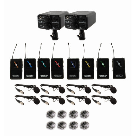 VocoPro FIELD-QUAD-FILM-8B Portable Eight Lavalier Field/Camera-Mountable Wireless Microphone System 902-927.2 MHz