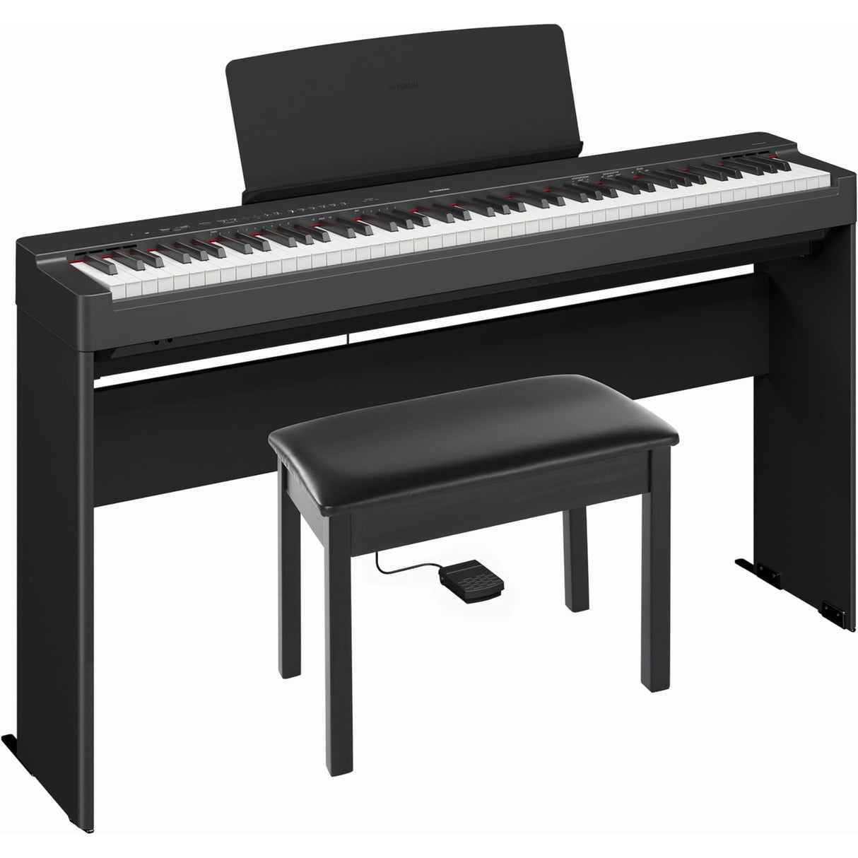 Yamaha P225BLB 88-Key Weighted Digital Piano Bundle with Stand, Bench