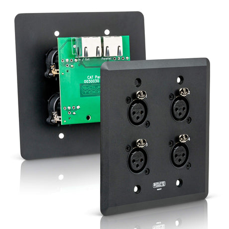 SoundTools WallCAT 2 Gang Wall Panel with 4 Female XLR to RJ45 Black