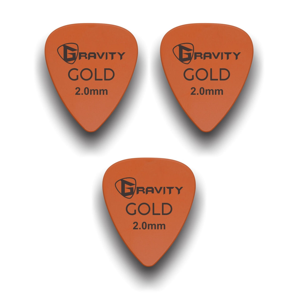 Gravity Picks GP20RG-3pk Colored Gold Series Picks Traditional 351 2.0mm Orange 3-Pack - accessories