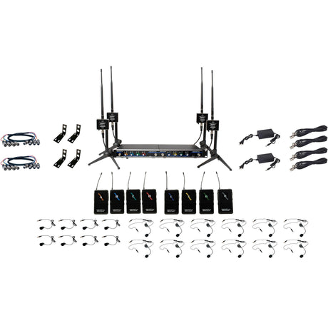 VocoPro BOOST-PLAY-8 Long-Range 8-Channel Digital Wireless Headset/Lavalier Microphone System 902-927.2 MHz