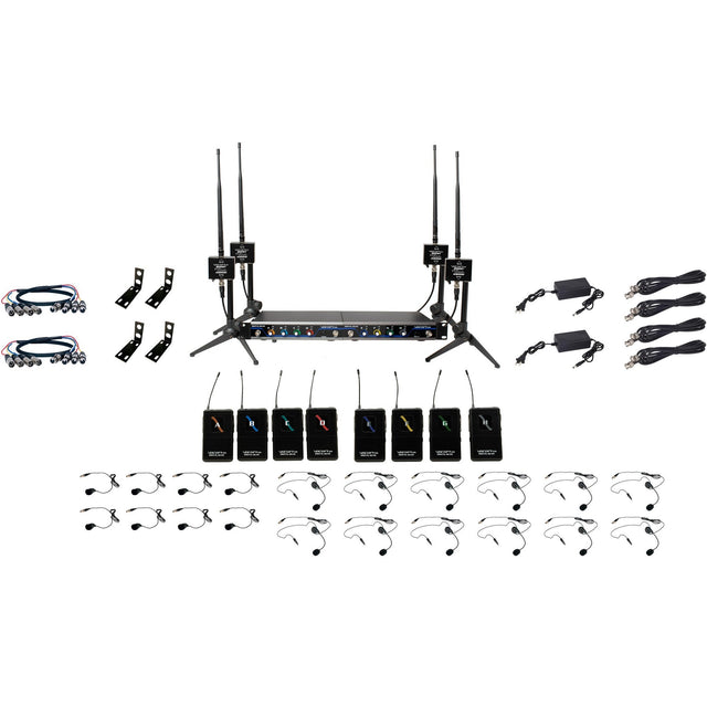 VocoPro BOOST-PLAY-8 Long-Range 8-Channel Digital Wireless Headset/Lavalier Microphone System 902-927.2 MHz