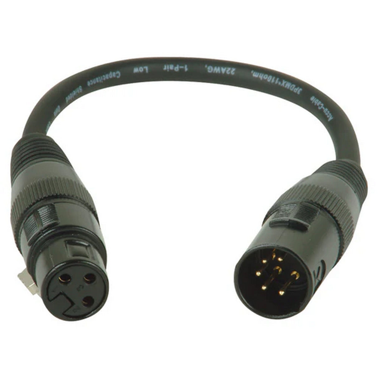 Accu Cable AC5PM3PFM 5‑Pin Male XLR to 3‑Pin Female XLR DMX Adapter Cable, 11-Inch