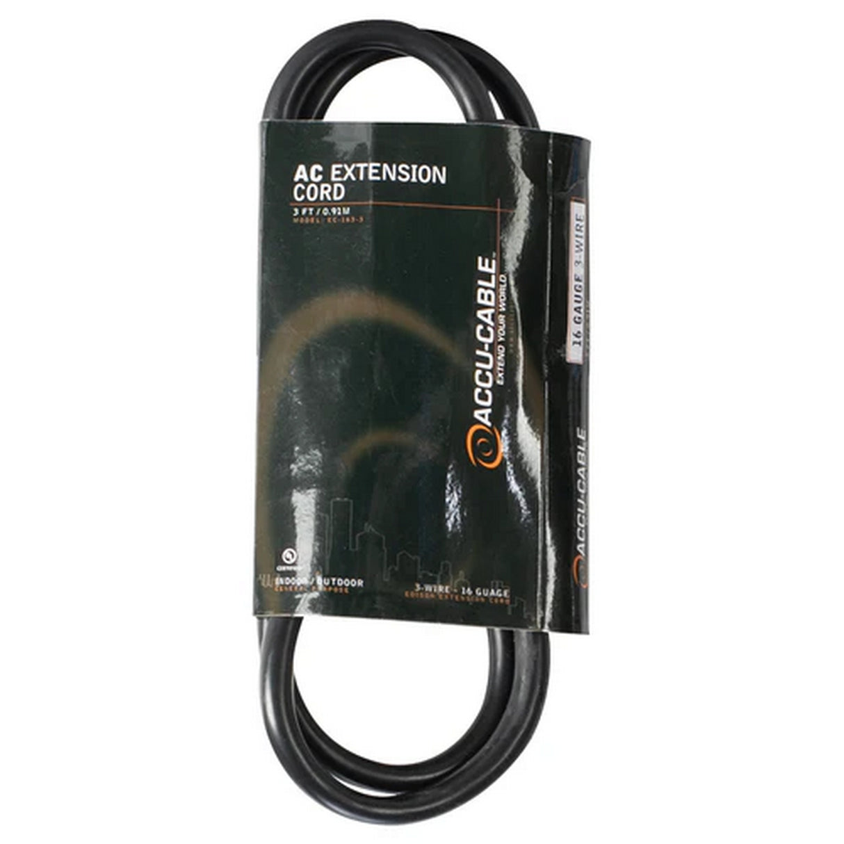 Accu Cable EC1633 16 Gauge Extension Cord, 3-Feet