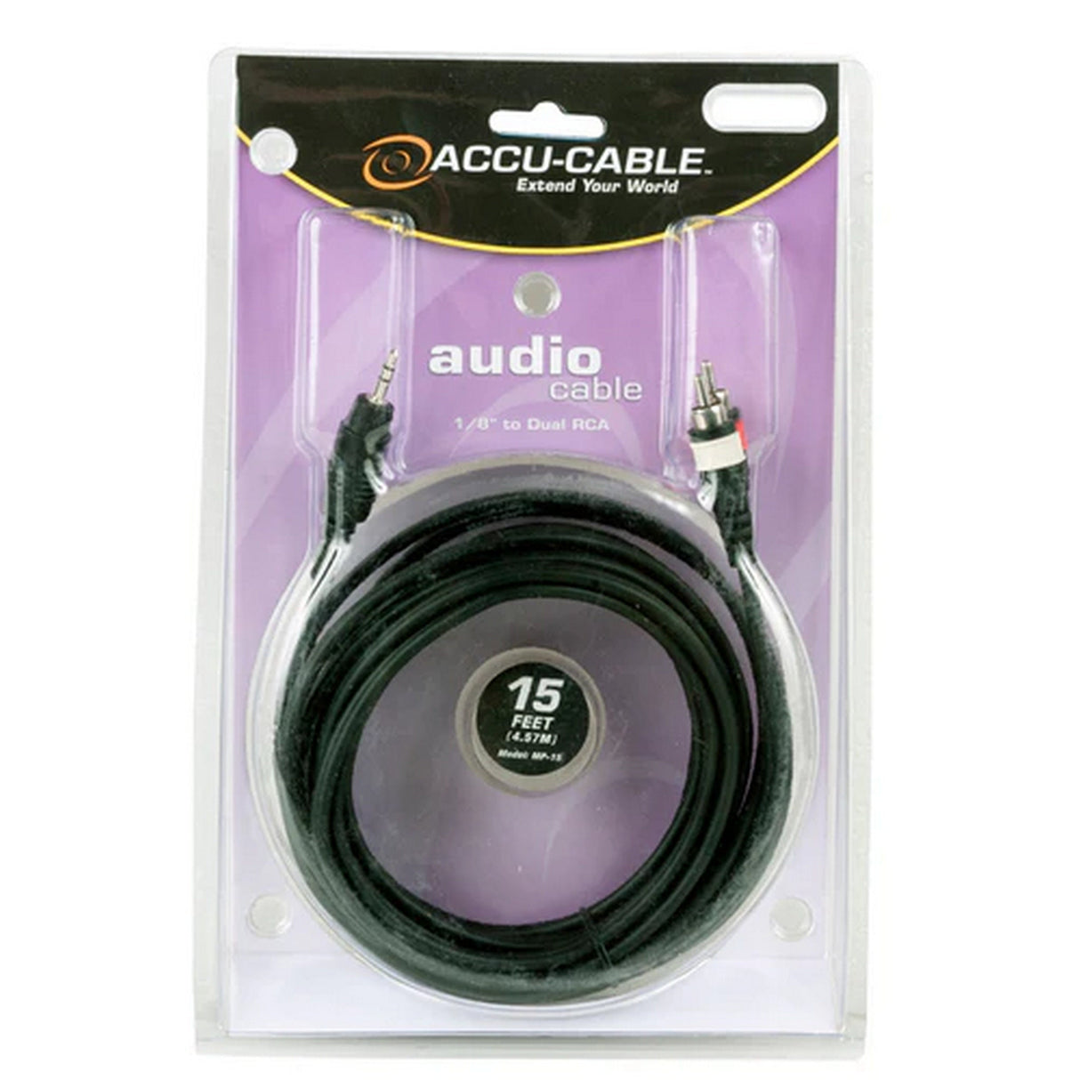 Accu Cable MP-15 Mini Plug to Dual RCA Audio Cable, 15-Feet