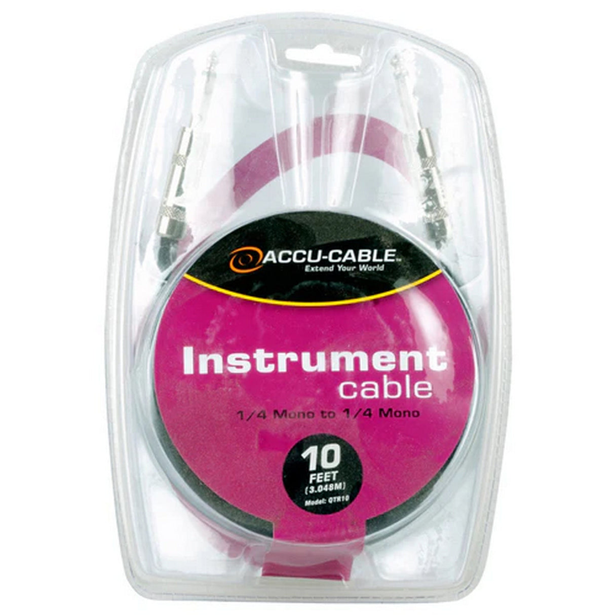 Accu Cable QTR10 1/4 Male-to-Male Mono Instrument Cable, 10-Feet