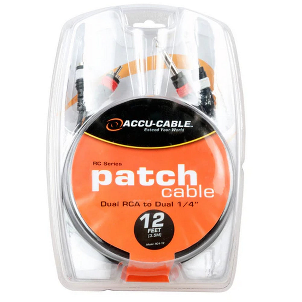 Accu Cable RC4-12 Dual RCA to 1/4 Mono Patch Cable, 12-Feet