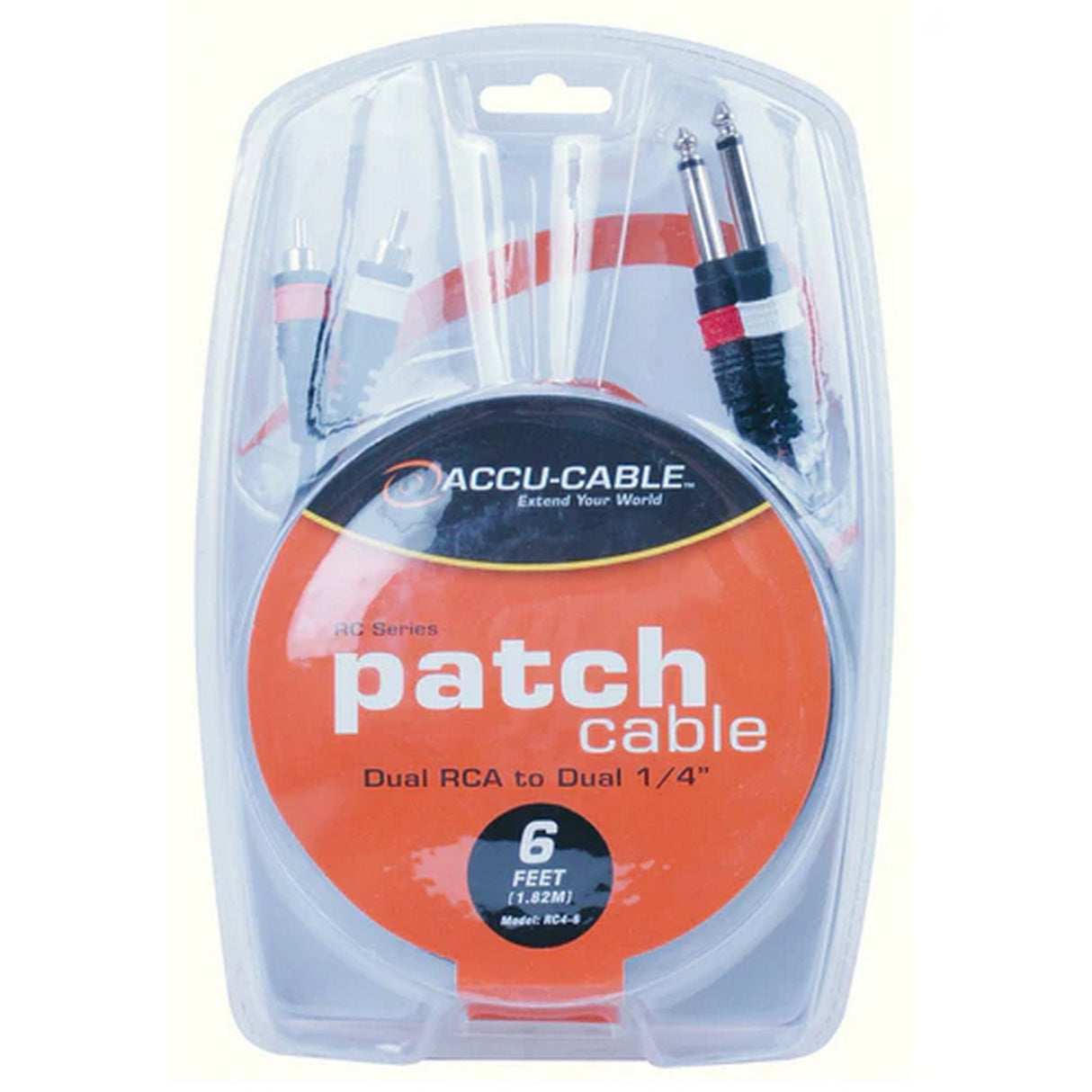 Accu Cable RC4-6 Dual RCA to Dual 1/4 Mono Patch Cable, 6-Feet