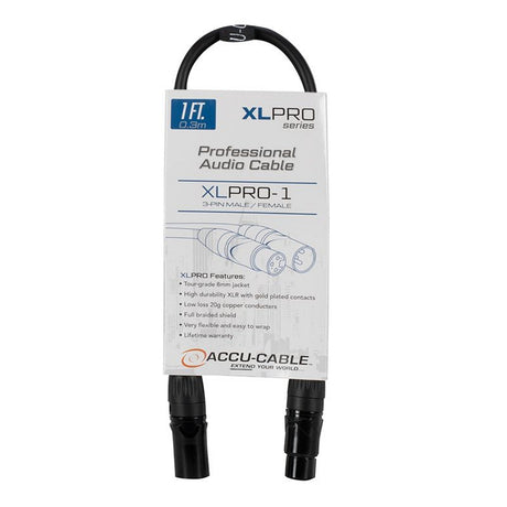 Accu Cable XLPRO Professional XLR Male to Female Audio Cable - 1 foot