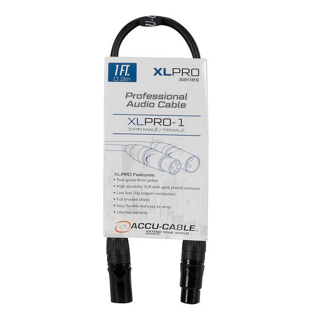 Accu Cable XLPRO Professional XLR Male to Female Audio Cable - 1 foot