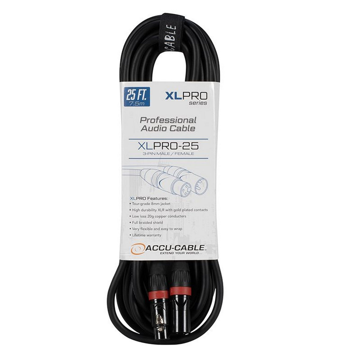 Accu Cable XLPRO Professional XLR Male to Female Audio Cable - 25 feet