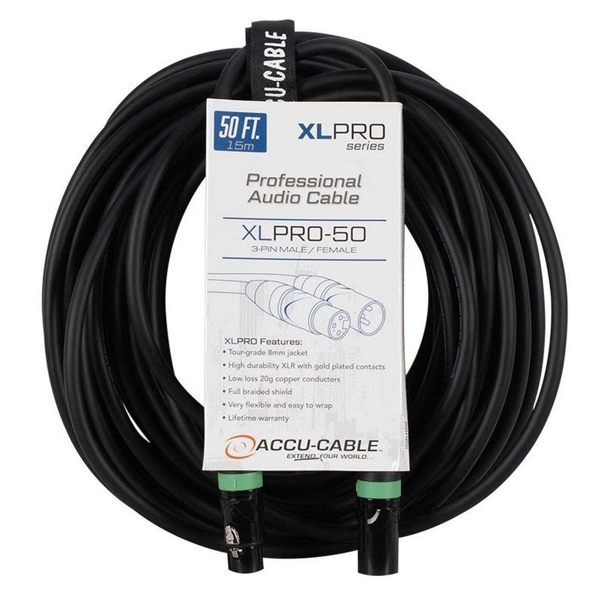 Accu Cable XLPRO Professional XLR Male to Female Audio Cable - 50 feet
