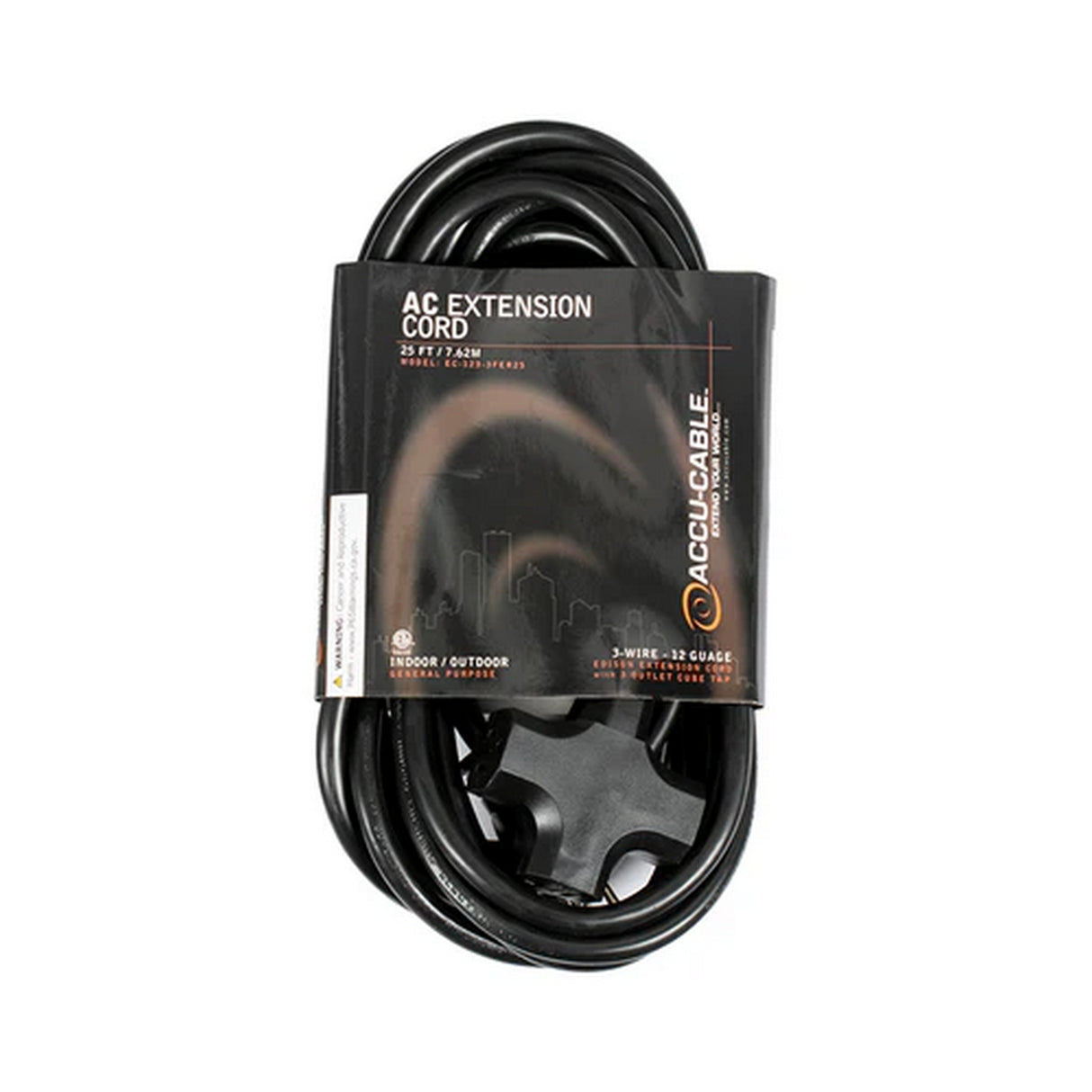 Accu Cable EC1233FER25 12 Gauge Extension Cord with Triple Edison Outlets, 25-Feet