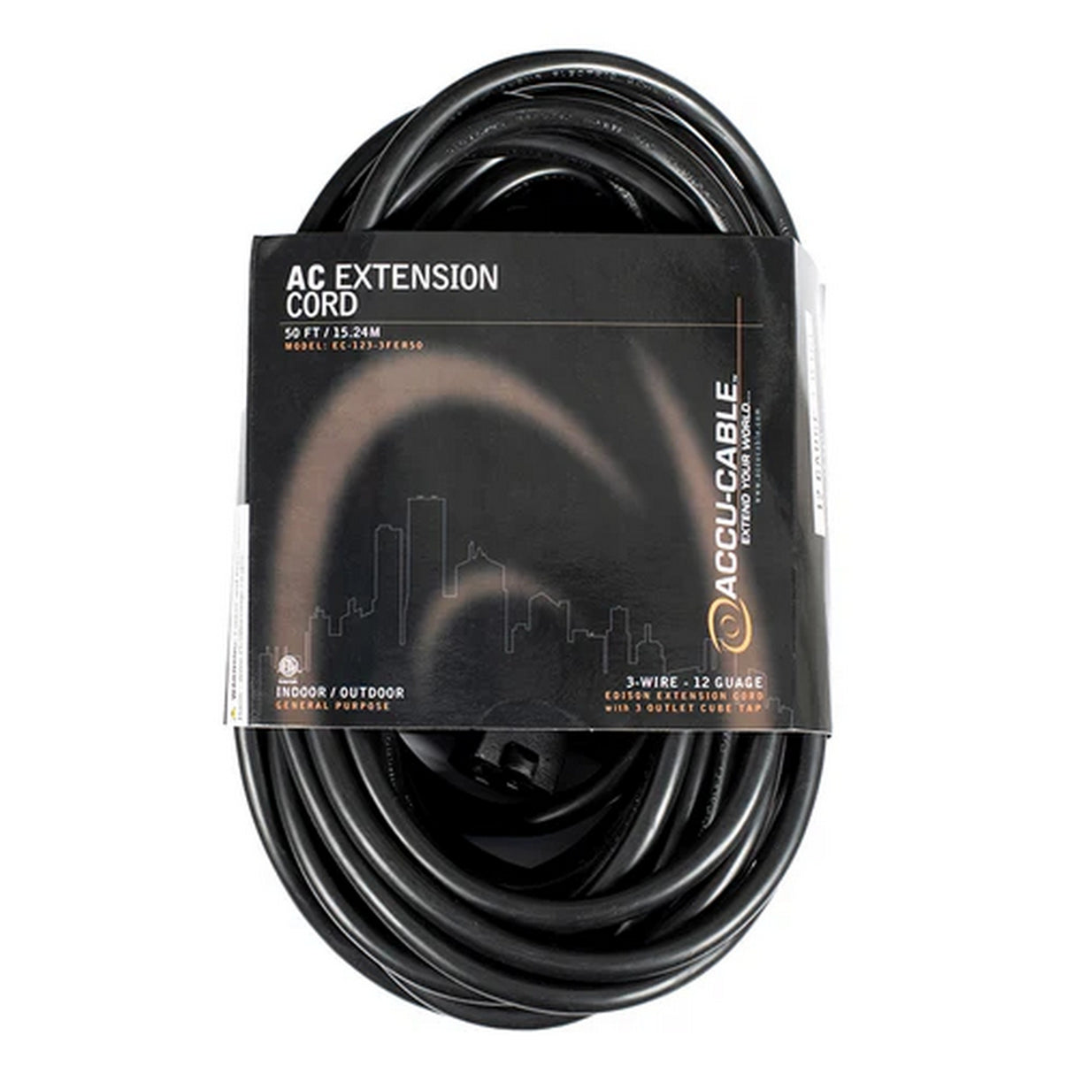 Accu Cable EC1233FER50 12 Gauge Extension Cord with Triple Edison Outlets, 50-Feet