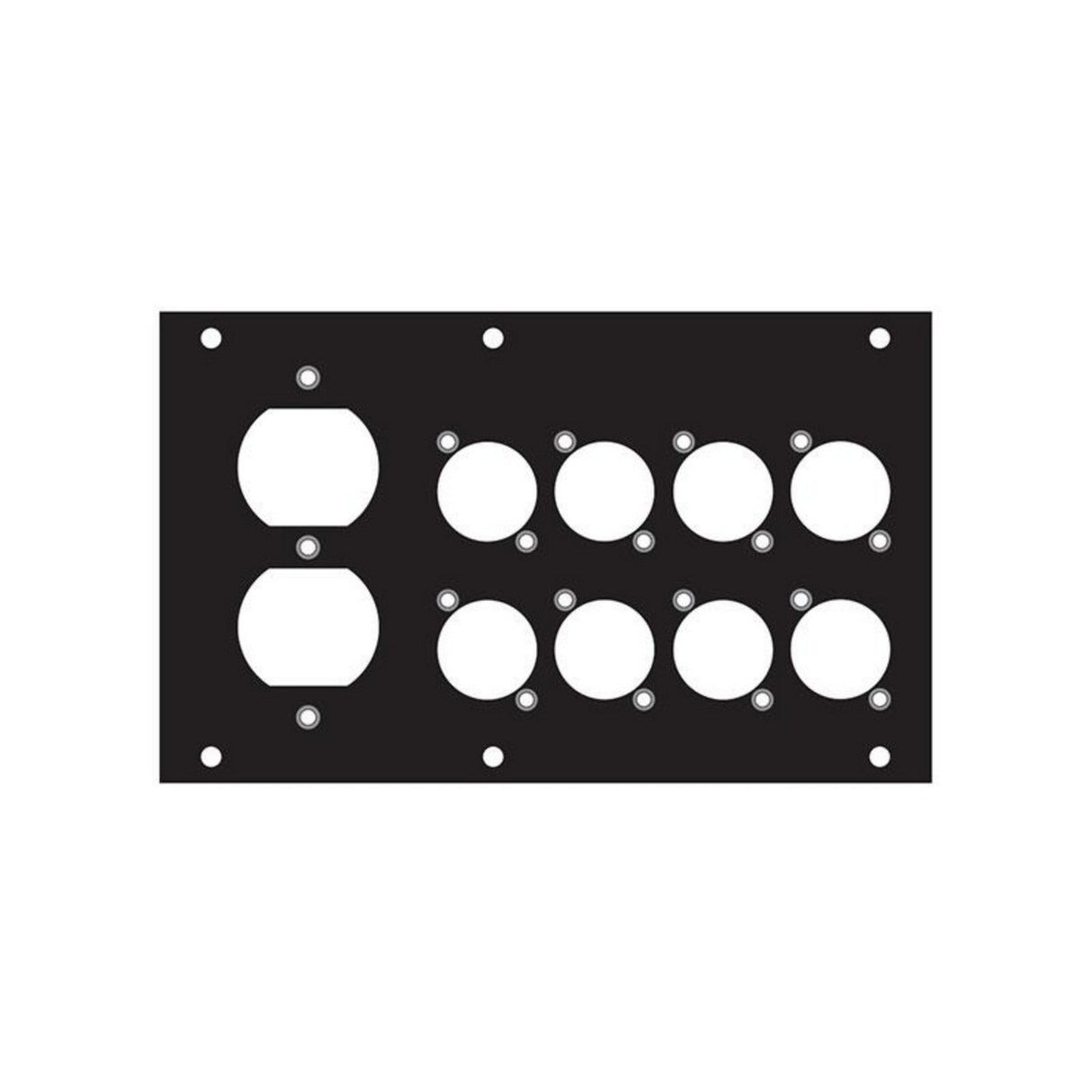 Ace Backstage Co. PNL-128 + R Aluminum F Panel with 8 Connectrix and 1 Duplex Cutouts