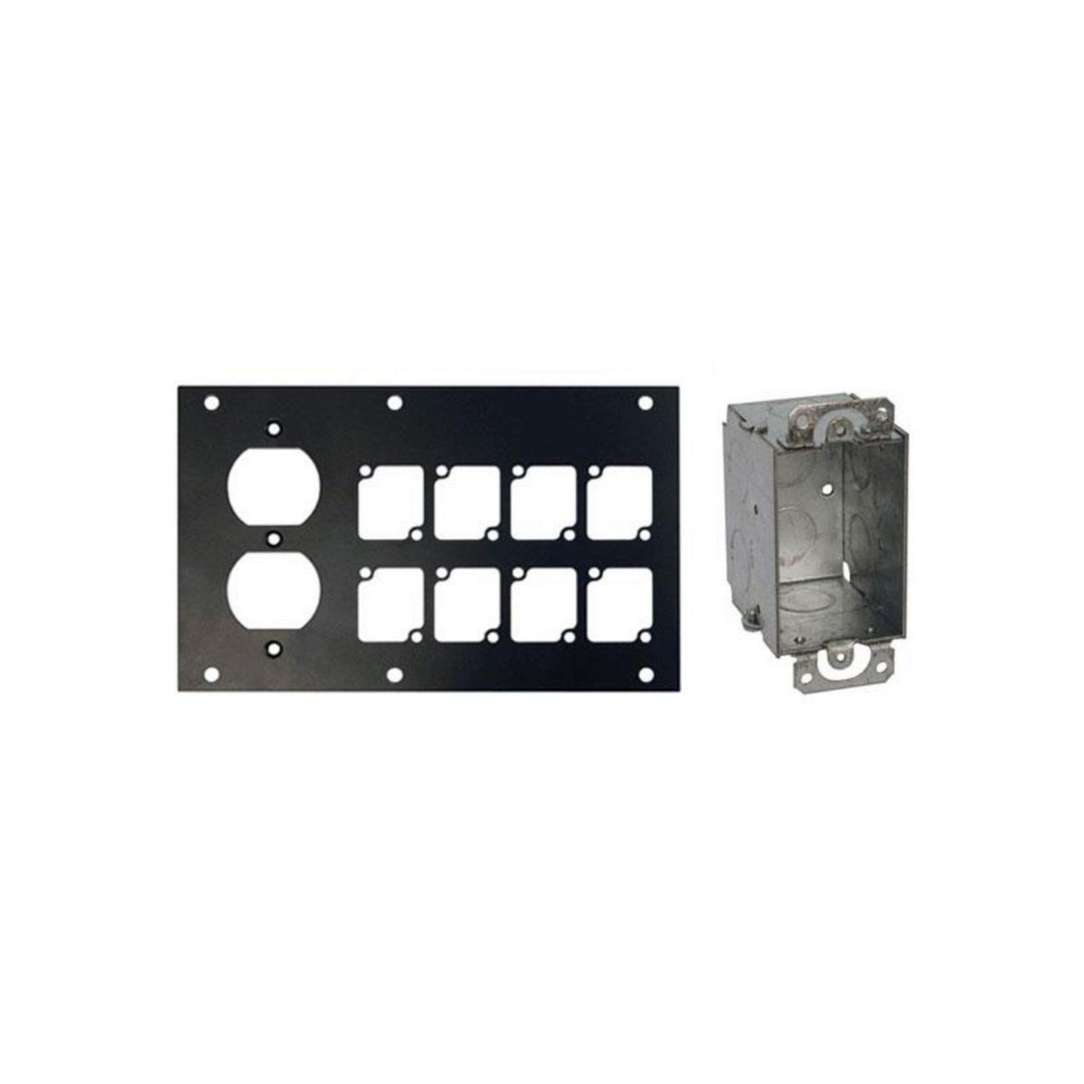 Ace Backstage Co. PNL-128 + SB Aluminum F Panel with 8 Connectrix Cutouts 1 Duplex Cutouts/Single Gang Switchbox