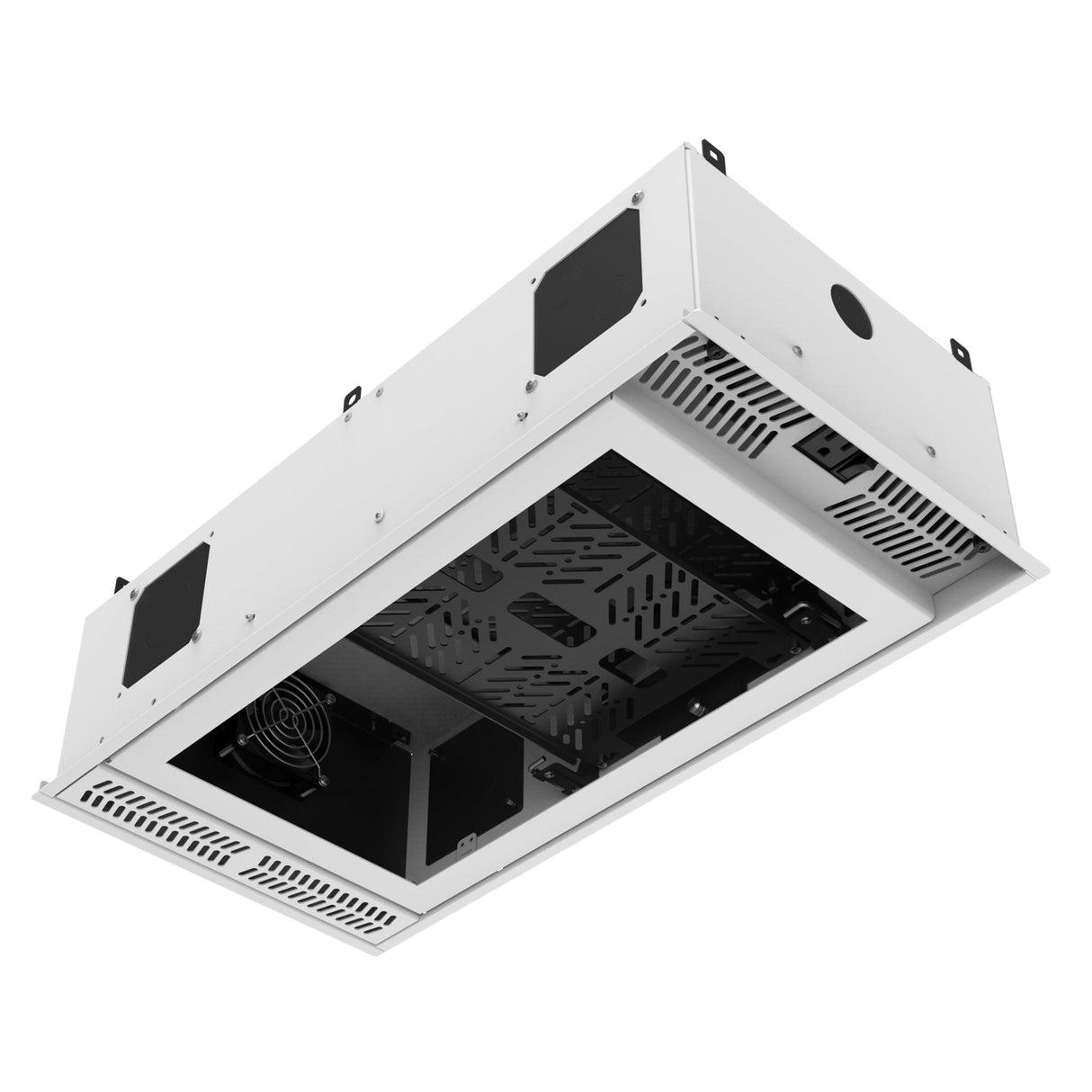 AtlasIED CR212 Series Ceiling-Mount Rack with 2RU Half-Width AmbiTILT Shelf and Integrated AC Power Pack, Fits 12-Inch by 24-Inch Ceiling Tiles