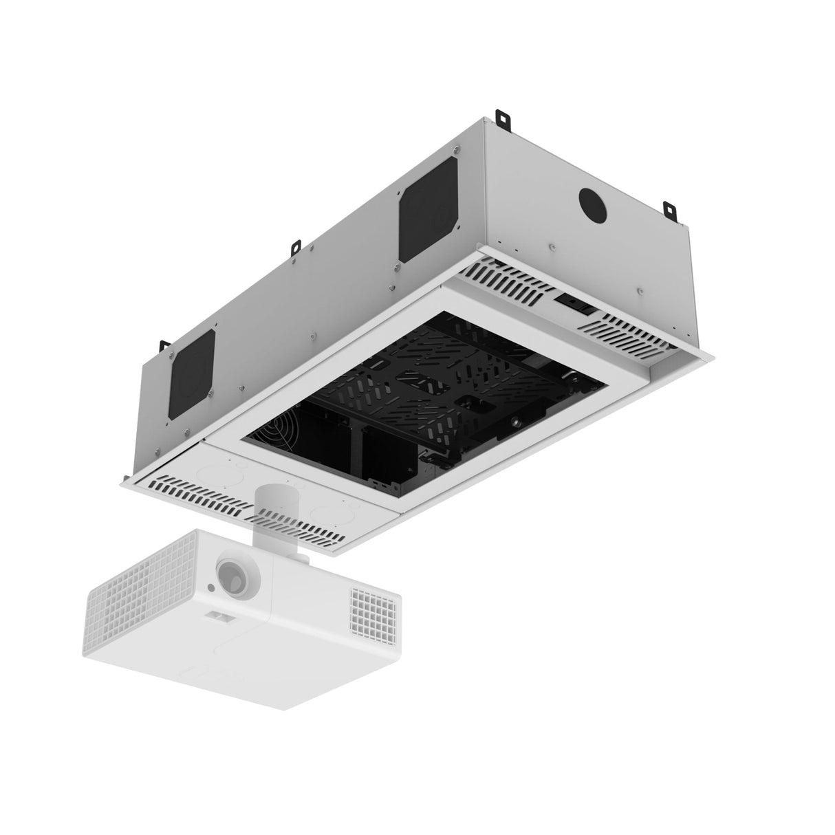 AtlasIED CR212 Series Ceiling-Mount Rack with 2RU Half-Width AmbiTILT Shelf and Integrated AC Power Pack, Fits 12-Inch by 24-Inch Ceiling Tiles