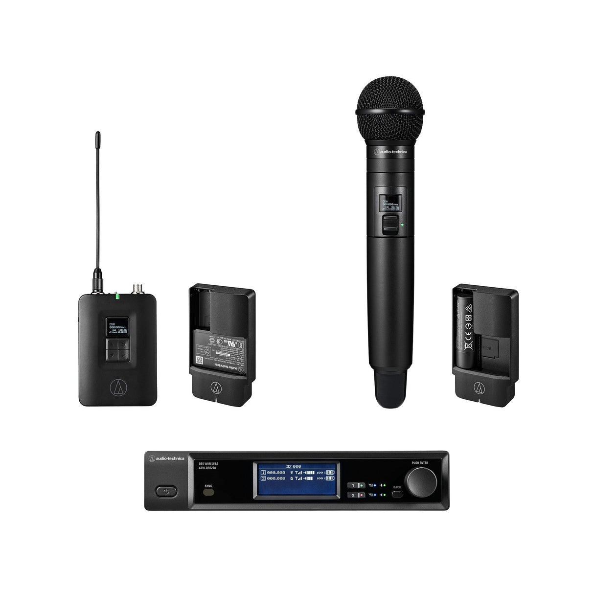 Audio-Technica ATW-D50-DRX-BH 2-Person Wireless Combo Bodypack/Handheld System, DF2 470-608 MHz