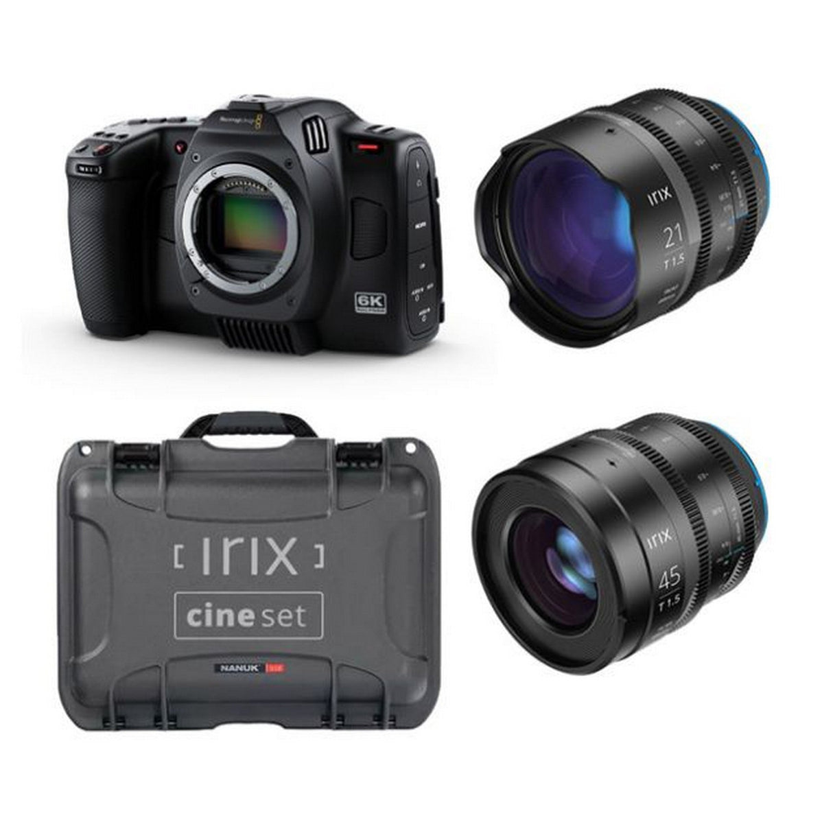 Blackmagic Design Cinema Camera 6K Digital Film Camera with L-Mount and IRIX 21mm 45mm Nanuk Case Kit