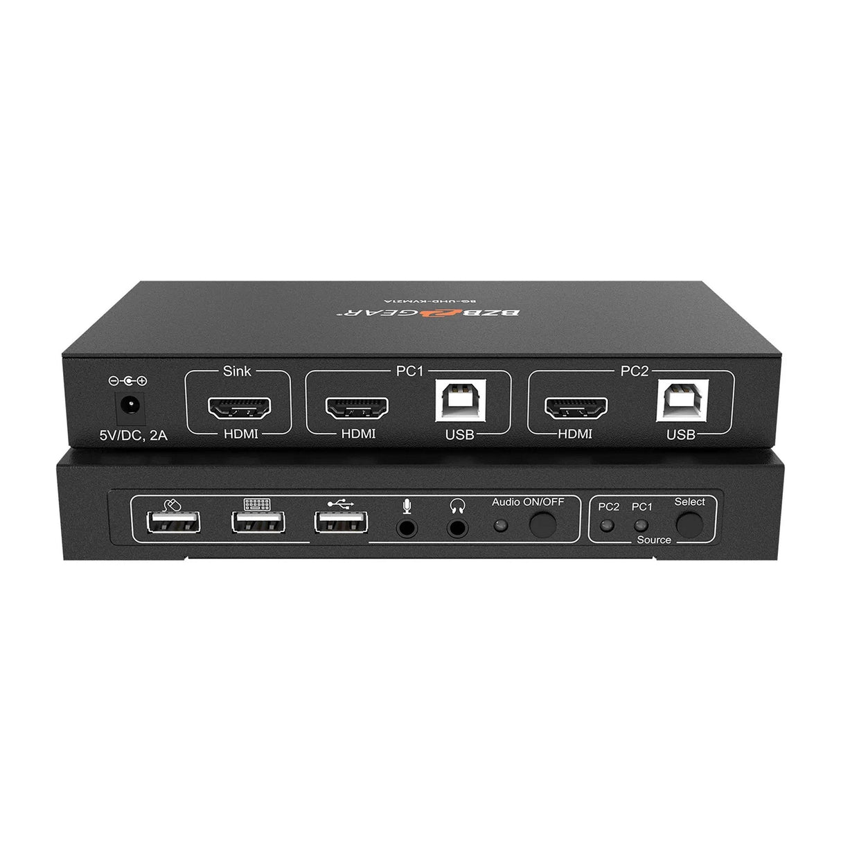BZBGEAR BG-UHD-KVM21A 2x1 4K UHD KVM Switcher with USB2.0 Ports for Peripherals and Audio Support