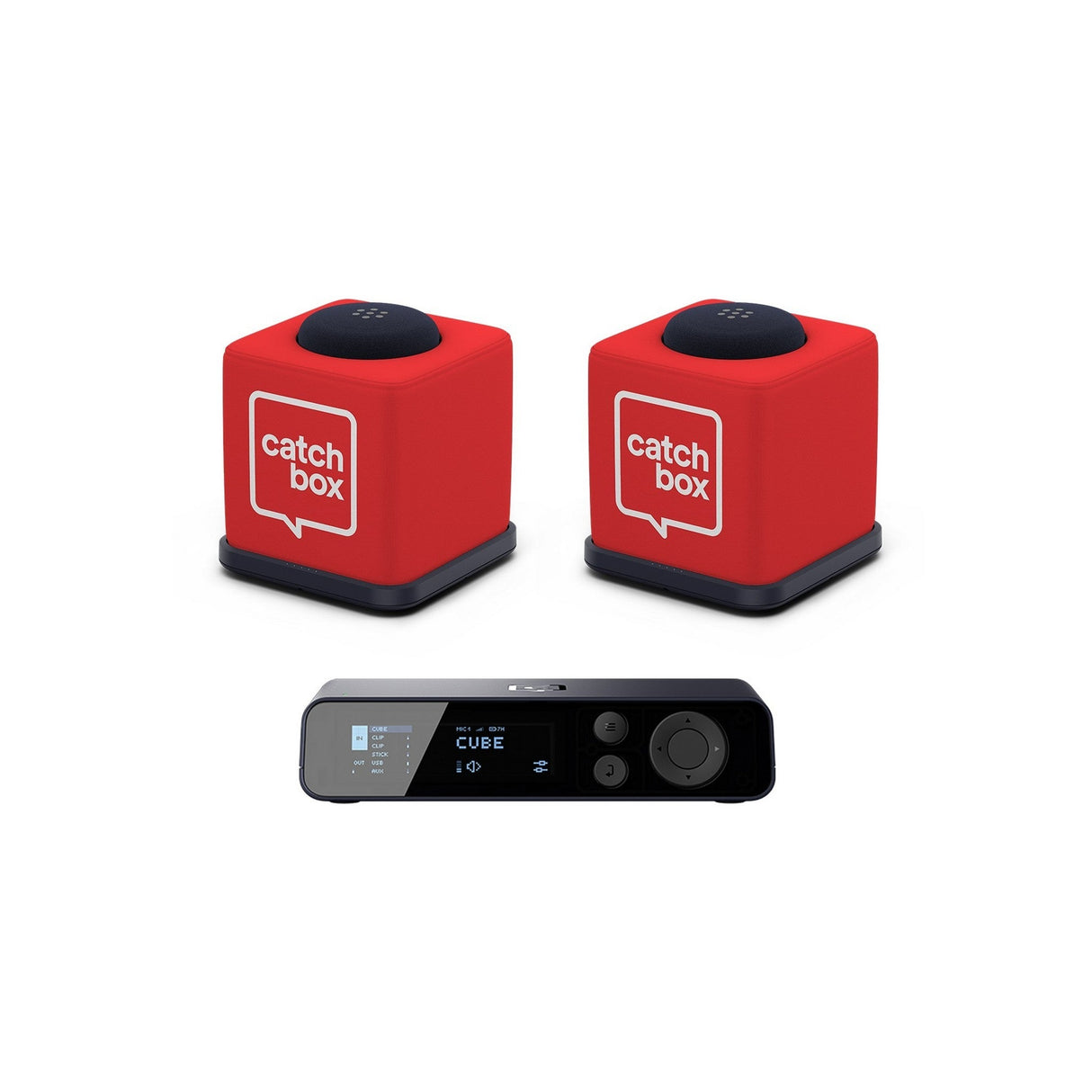 Catchbox Plus Wireless Microphone System with 2-Channel Plus Hub DSP Receiver - 2x Cubes + 2 Chargers / Red / Standard