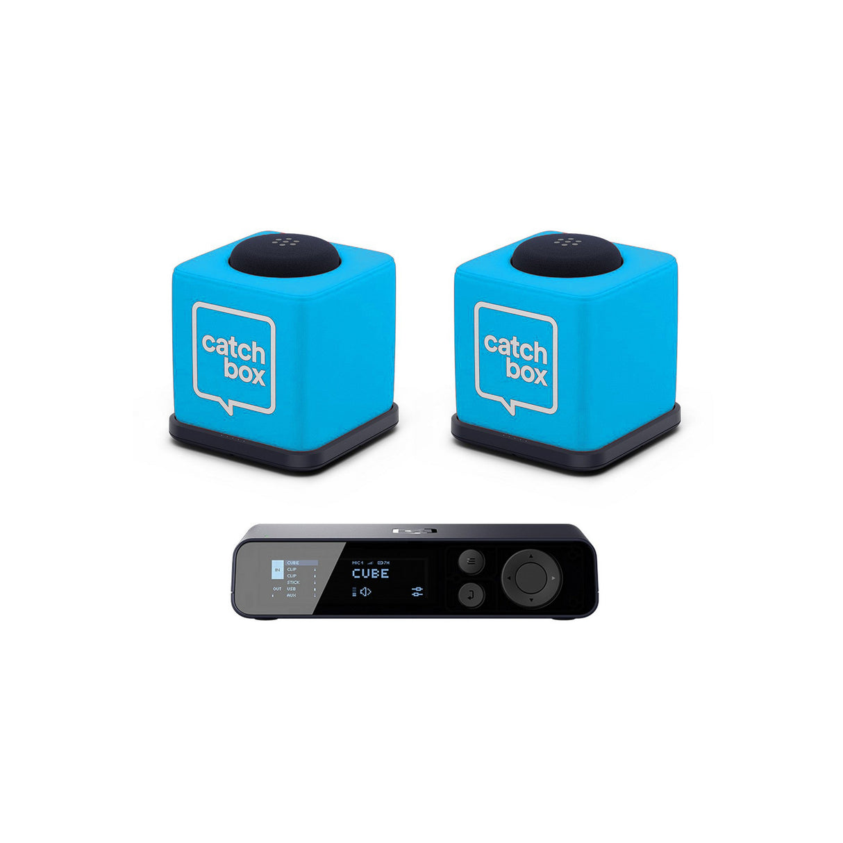 Catchbox Plus Wireless Microphone System with 2-Channel Plus Hub DSP Receiver - 2x Cubes + 2 Chargers / Blue / Standard