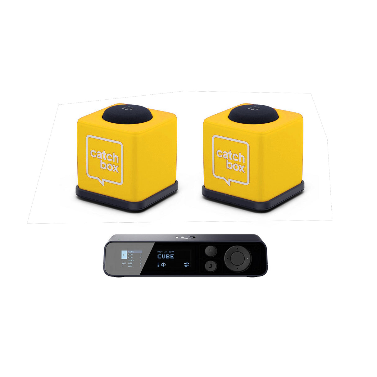 Catchbox Plus Wireless Microphone System with 2-Channel Plus Hub DSP Receiver - 2x Cubes + 2 Chargers / Yellow