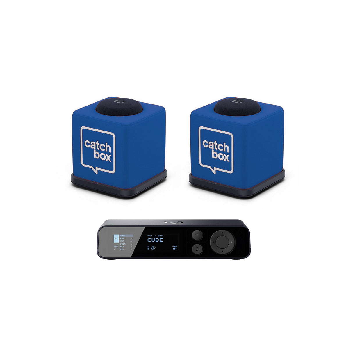 Catchbox Plus Wireless Microphone System with 2-Channel Plus Hub DSP Receiver - 2x Cubes + 2 Chargers / Navy / Standard