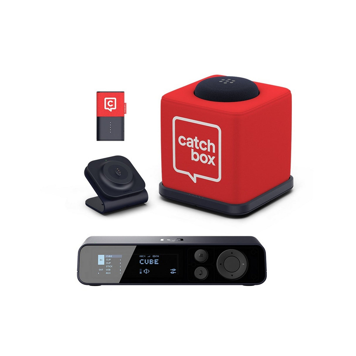 Catchbox Plus Wireless Microphone System with 2-Channel Plus Hub DSP Receiver - 1x Cube + Charger, 1x Clip + Single