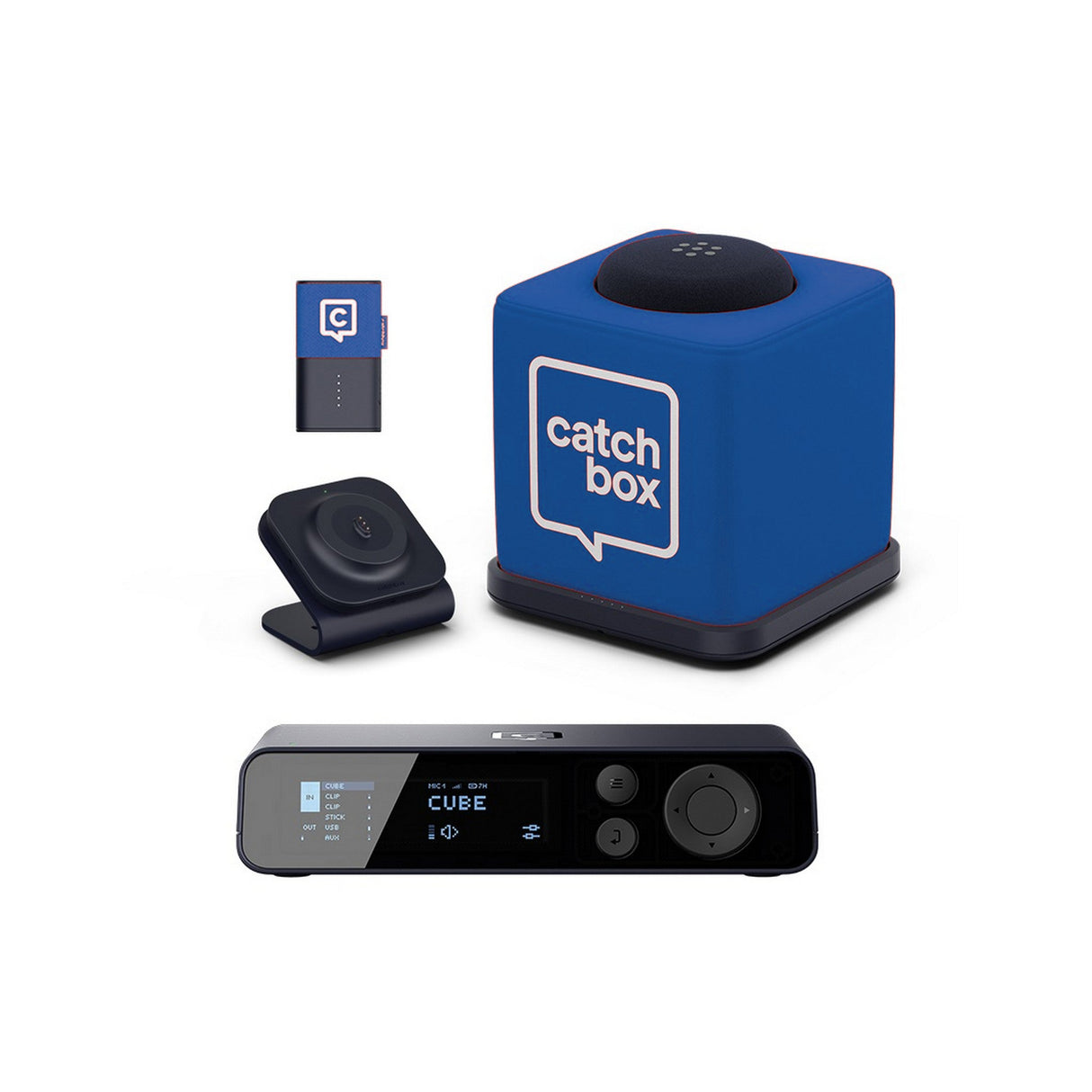 Catchbox Plus Wireless Microphone System with 2-Channel Plus Hub DSP Receiver - 1x Cube + Charger, 1x Clip + Single