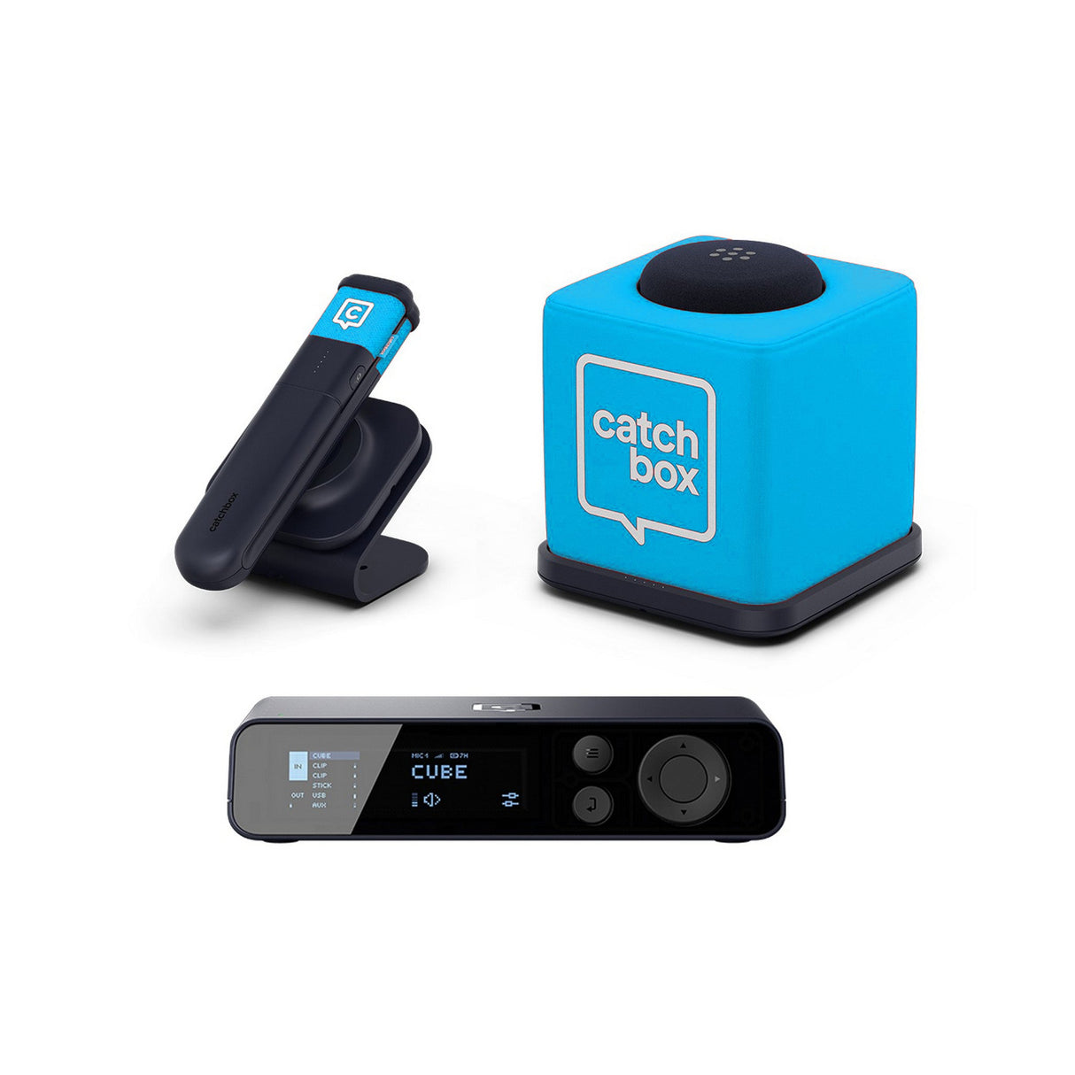 Catchbox Plus Wireless Microphone System with 2-Channel Plus Hub DSP Receiver - 1x Cube + Charger, 1x Stick + Single