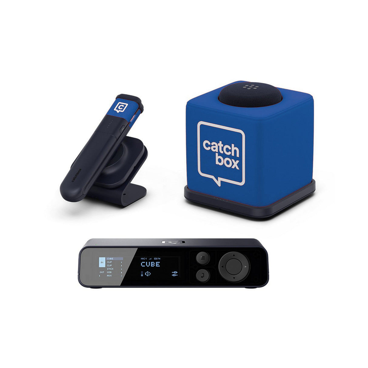 Catchbox Plus Wireless Microphone System with 2-Channel Plus Hub DSP Receiver - 1x Cube + Charger, 1x Stick + Single