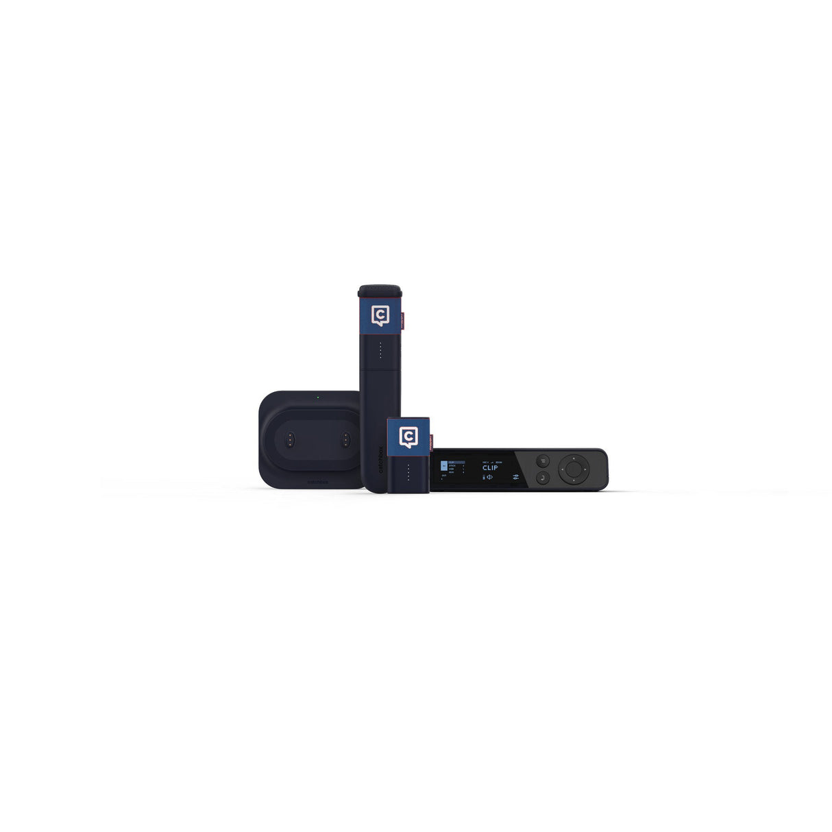 Catchbox Plus Wireless Microphone System with 2-Channel Plus Hub DSP Receiver - 1x Clip & 1x Stick, Duo Dock / Navy
