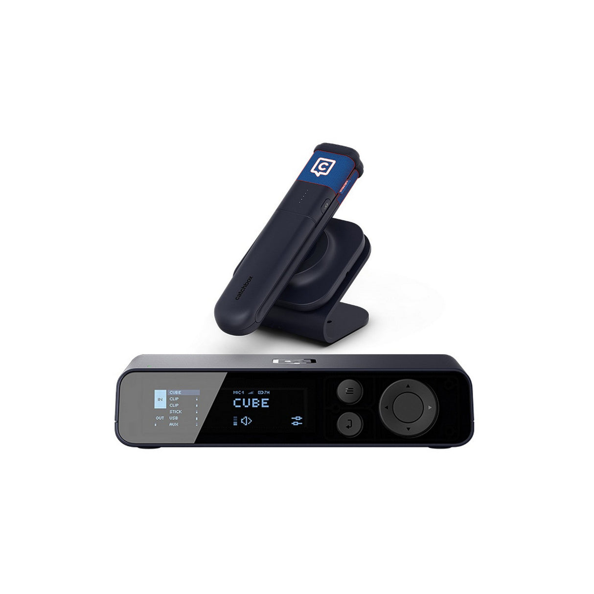 Catchbox Plus Wireless Microphone System with 2-Channel Plus Hub DSP Receiver - 1x Stick + Single Dock / Navy / Standard