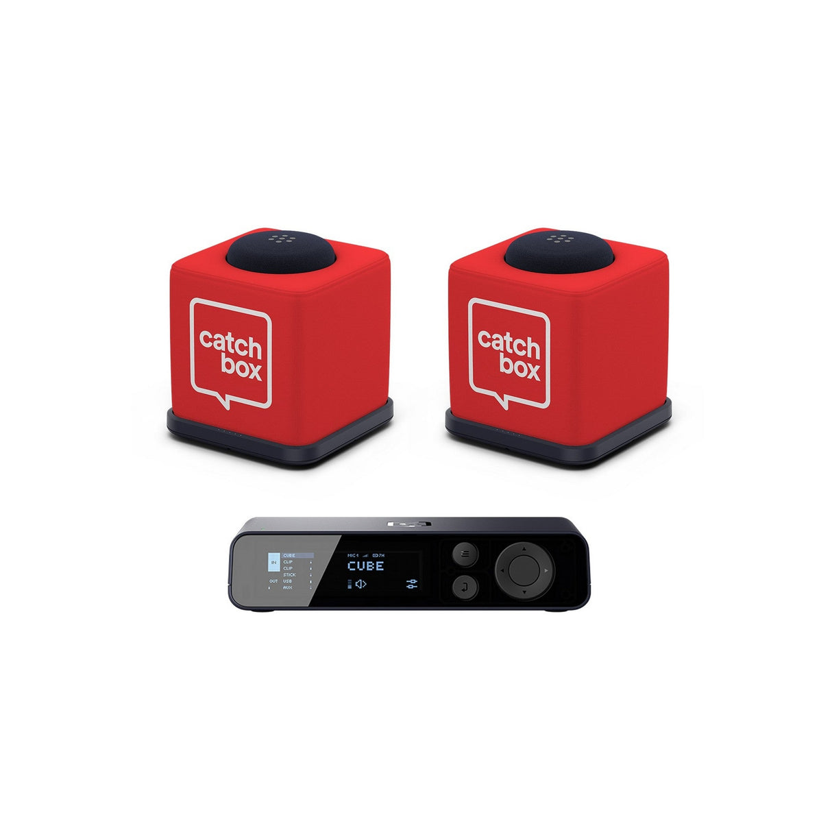 Catchbox Plus Wireless Microphone System with 4-Channel Plus Hub DSP Dante-Enabled Receiver - 2x Cubes + 2x Chargers