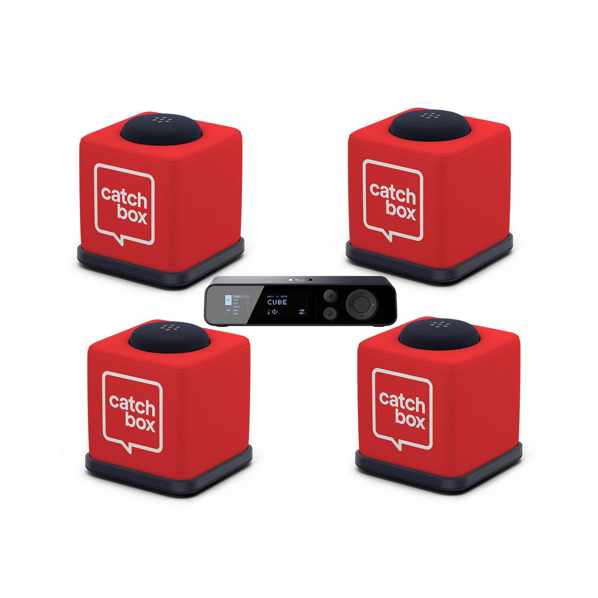 Catchbox Plus Wireless Microphone System with 4-Channel Plus Hub DSP Receiver - 4x Cubes + 4x Chargers