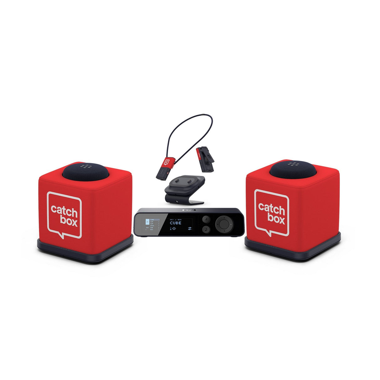 Catchbox Plus Wireless Microphone System with 4-Channel Plus Hub DSP Receiver - 2x Cubes + 2x Chargers, 2x Clips + Dual