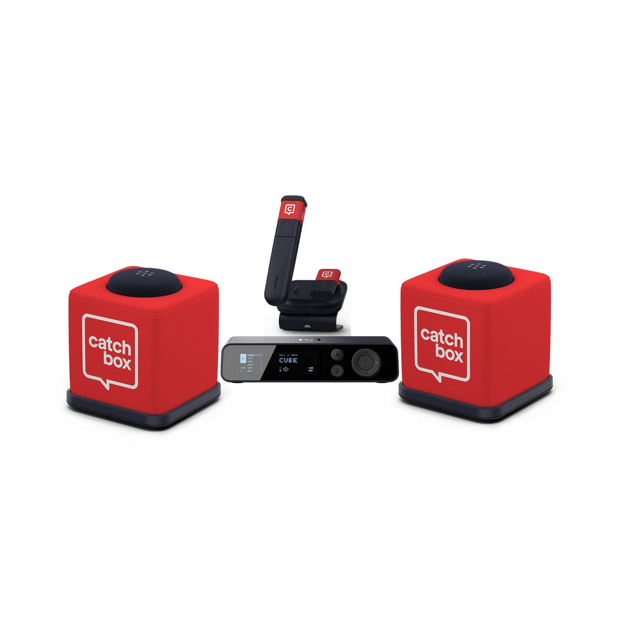 Catchbox Plus Wireless Microphone System with 4-Channel Plus Hub DSP Receiver - 2x Cubes + 2x Chargers, 1x Clip & 1x