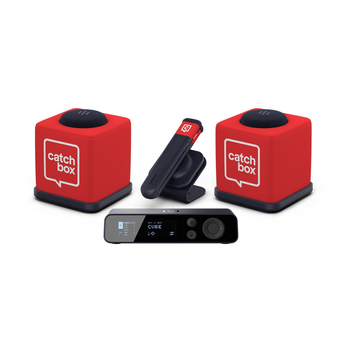 Catchbox Plus Wireless Microphone System with 4-Channel Plus Hub DSP Receiver - 2x Cubes + 2x Chargers, 1x Stick