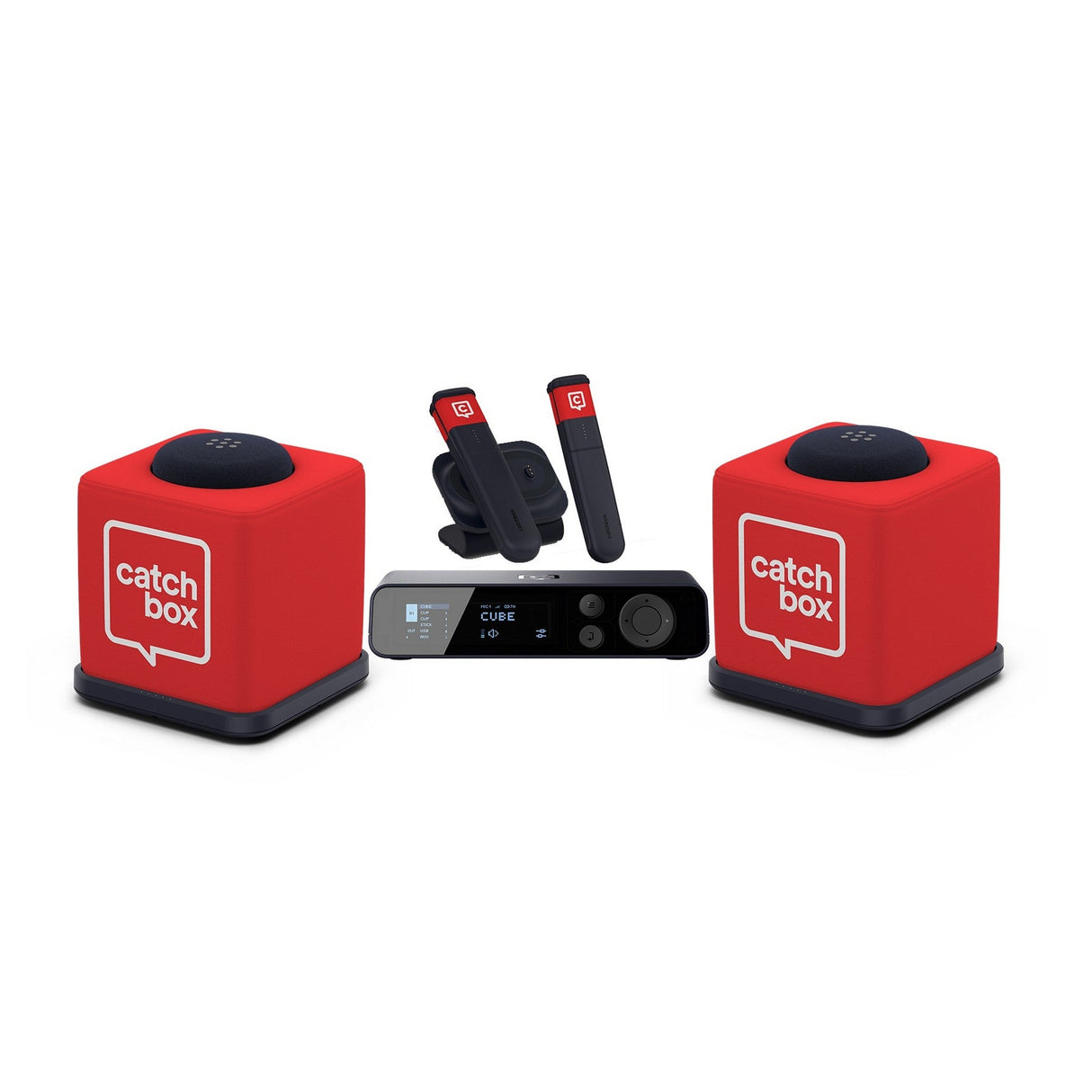 Catchbox Plus Wireless Microphone System with 4-Channel Plus Hub DSP Dante-Enabled Receiver - 2x Cubes + 2x Chargers,