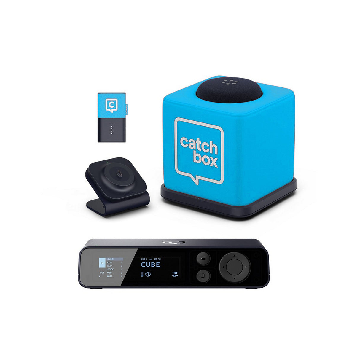 Catchbox Plus System with 4-Channel Hub DSP Receiver Single Cube Bundle - 1x Cube + Charger, 1x Clip + Single Dock