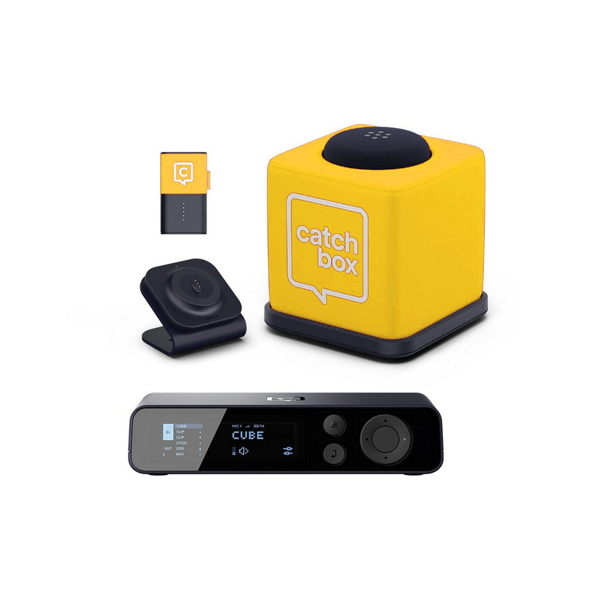 Catchbox Plus System with 4-Channel Hub DSP Receiver Single Cube Bundle - 1x Cube + Charger, 1x Clip + Single Dock
