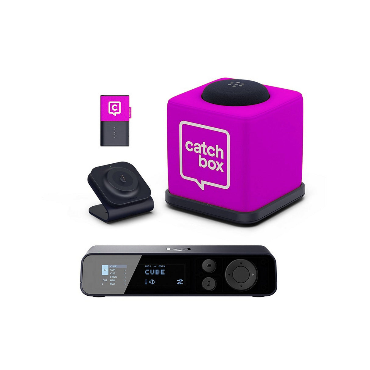 Catchbox Plus System with 4-Channel Hub DSP Receiver Single Cube Bundle - 1x Cube + Charger, 1x Clip + Single Dock