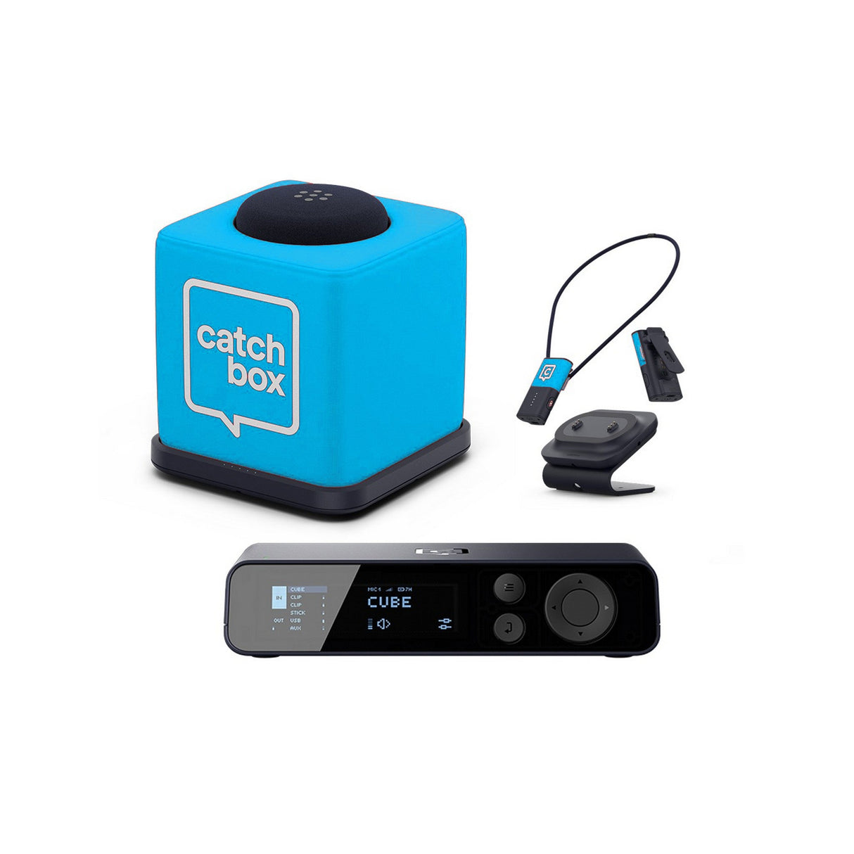 Catchbox Plus System with 4-Channel Hub DSP Receiver Single Cube Bundle - 1x Cube + Charger, 2x Clips + Duo Dock / Blue