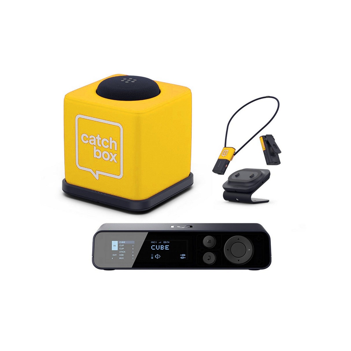 Catchbox Plus System with 4-Channel Hub DSP Receiver Single Cube Bundle - 1x Cube + Charger, 2x Clips + Duo Dock